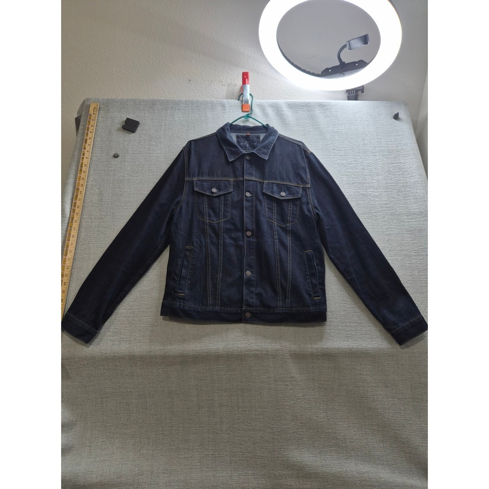 7 For All Mankind Trucker Jacket Mens Large Blue Denim Cotton Dark Wash Casual